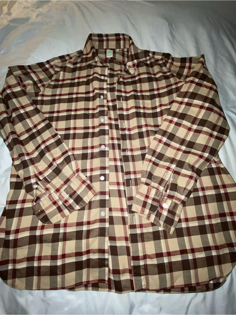 Finamore Napoli Plaid Button-Down Shirt in Beige, Brown & Maroon L